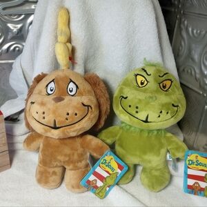 Dr Seuss How The Grinch Stole Christmas New 9" Plush Set Max The Dog Aurora NWT